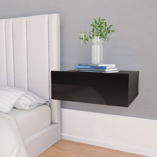vidaXL Kelluva yöpöytä korkeakiilto musta 40x30x15 cm lastulevy