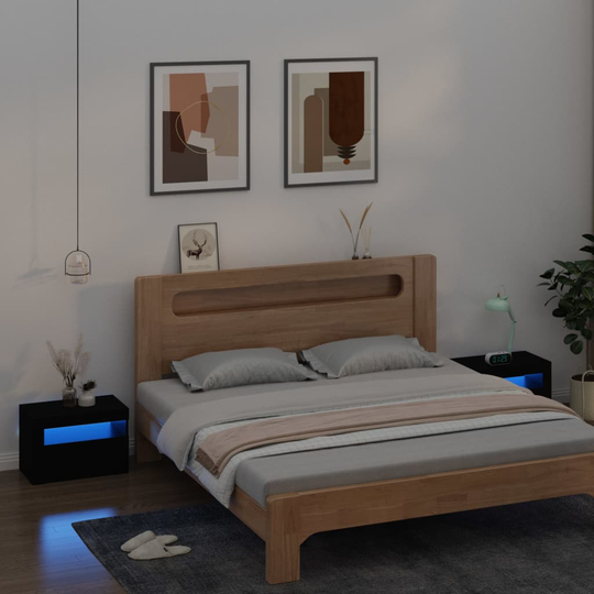 vidaXL Yöpöydät 2 kpl LED-valoilla musta 60x35x40 cm