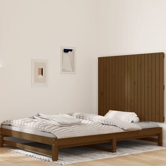 vidaXL Sängynpääty seinälle hunajanruskea 127,5x3x90 cm täysi mänty