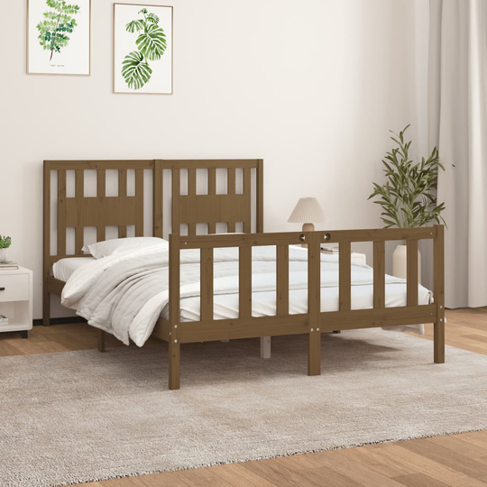 vidaXL Sängynrunko päätylevyllä hunajanruskea 120x200 cm täysi mänty