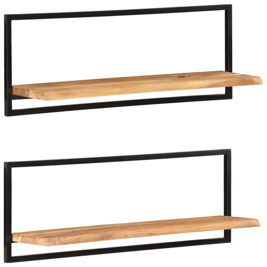 vidaXL Seinähyllyt 2 kpl 100x24x35 cm täysi akasiapuu ja teräs