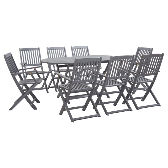 vidaXL 9-osainen ulkoruokailuryhmä täysi akaasiapuu harmaa