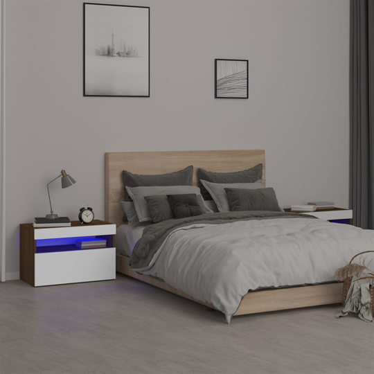 vidaXL Yöpöydät 2 kpl LED-valoilla ruskea tammi 60x35x40 cm