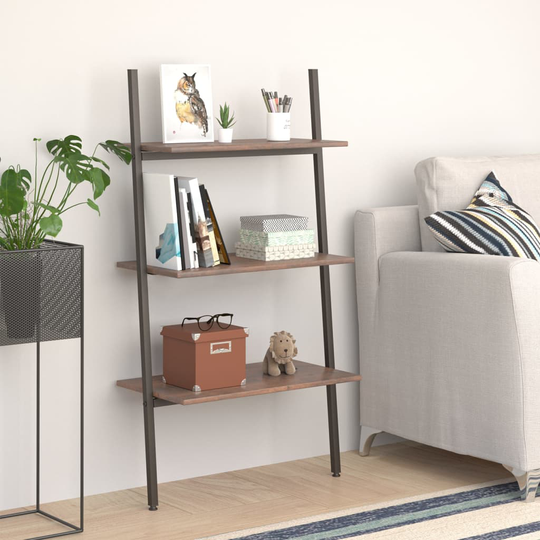 vidaXL 3-kerroksinen kalteva hylly tummanruskea ja musta 64x34x116 cm