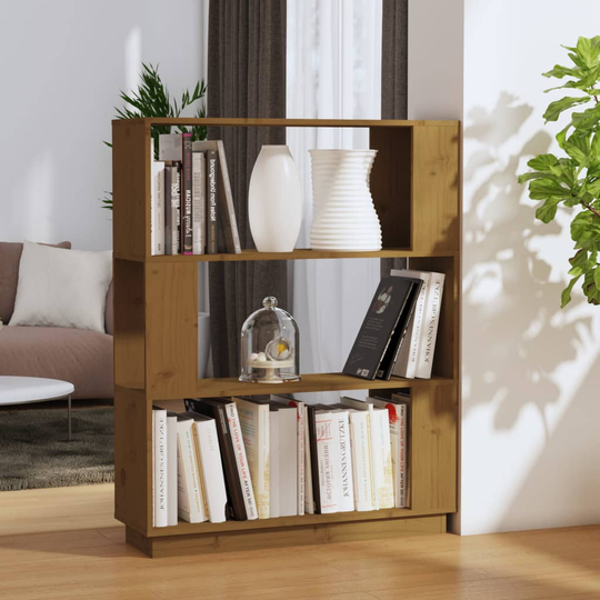 vidaXL Kirjahylly/tilanjakaja hunajanruskea 80x25x101 cm täysi mänty