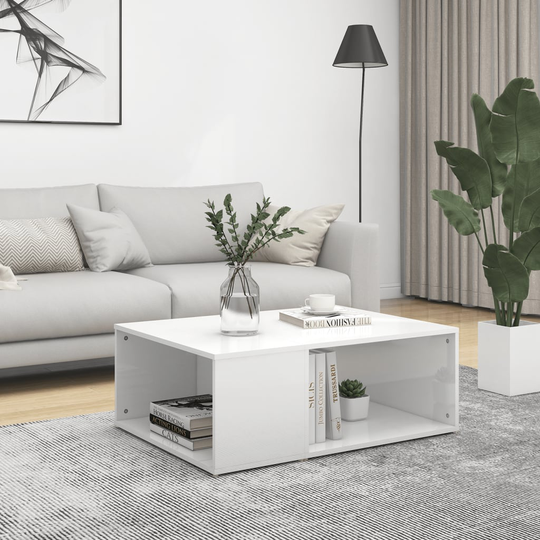 vidaXL Sohvapöytä korkeakiilto valkoinen 90x67x33 cm lastulevy