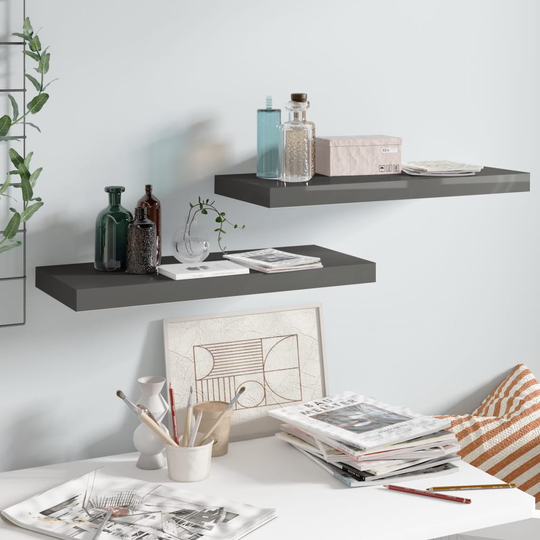 vidaXL Kelluvat seinähyllyt 2kpl kork.kiilto harmaa 60x23,5x3,8cm MDF