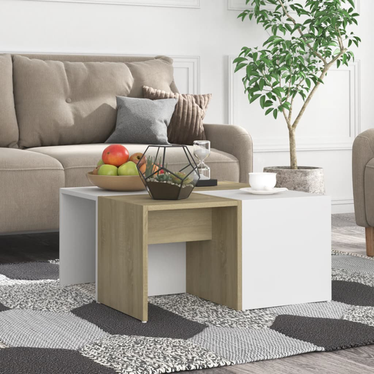 vidaXL Sohvapöydät 4 kpl valk. ja Sonoma-tammi 33x33x33 cm lastulevy