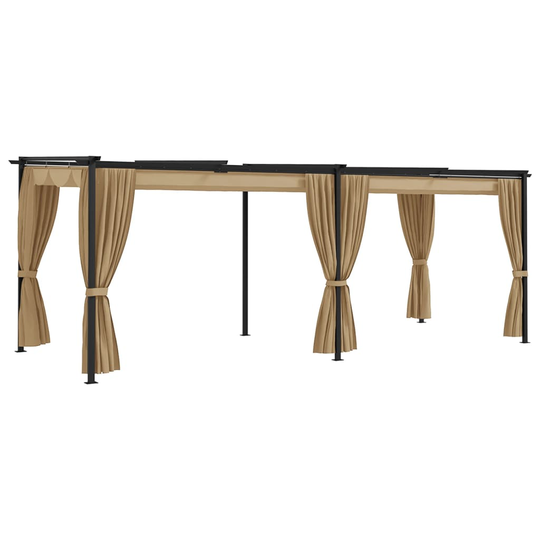 vidaXL Huvimaja verhoilla 6x3 m harmaanruskea teräs