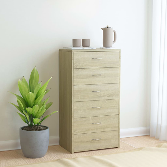 vidaXL Lipasto 6 vetolaatikolla Sonoma-tammi 50x34x96 cm lastulevy