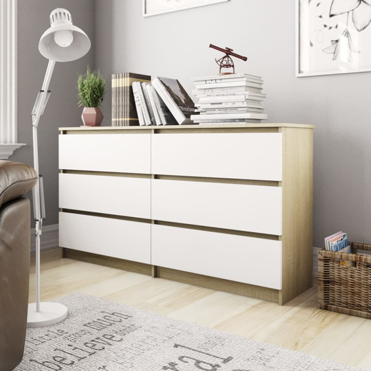 vidaXL Senkki valkoinen ja Sonoma-tammi 140x35x76 cm lastulevy