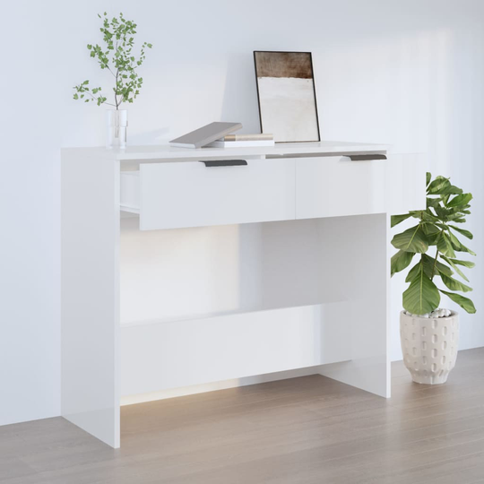 vidaXL Konsolipöytä korkeakiilto valkoinen 90x36x75 cm tekninen puu