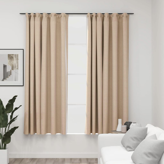 vidaXL Pellavamaiset pimennysverhot koukuilla 2 kpl beige 140x175 cm
