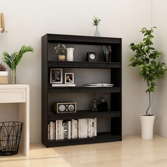 vidaXL Kirjahylly/tilanjakaja musta 100x30x135,5 cm täysi mänty