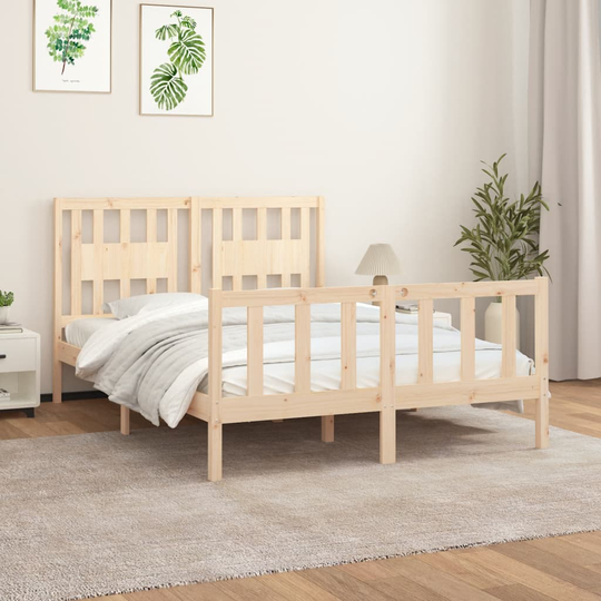 vidaXL Sängynrunko päätylevyllä 120x200 cm täysi mänty
