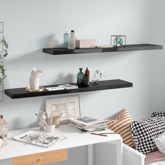 vidaXL Kelluvat seinähyllyt 2kpl korkeakiilto musta 120x23,5x3,8cm MDF
