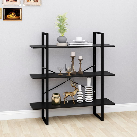 vidaXL 3-tasoinen kirjahylly musta 100x30x105 cm täysi mänty