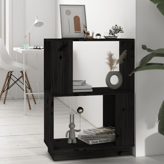 vidaXL Kirjahylly/tilanjakaja musta 51x25x70 cm täysi mänty