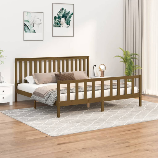 vidaXL Sängynrunko päädyllä hunajanruskea 200x200 cm täysi mänty