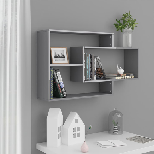 vidaXL Seinähyllyt korkeakiilto harmaa 104x20x58,5 cm lastulevy
