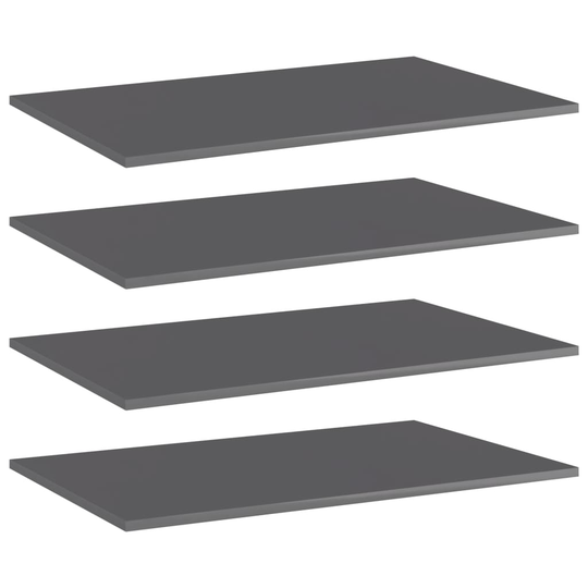 vidaXL Kirjahyllytasot 4 kpl korkeakiilto harmaa 80x50x1,5cm lastulevy