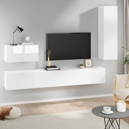 vidaXL 4-osainen TV-kaappisarja korkeakiilto valkoinen tekninen puu