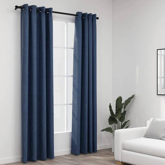 vidaXL Pellavamaiset pimennysverhot renkailla 2 kpl sininen 140x225 cm