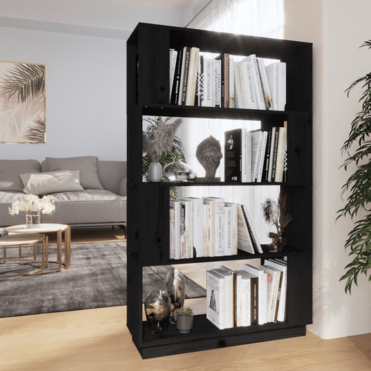 vidaXL Kirjahylly/tilanjakaja musta 80x25x132 cm täysi mänty