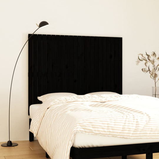 vidaXL Sängynpääty seinälle musta 140x3x110 cm täysi mänty