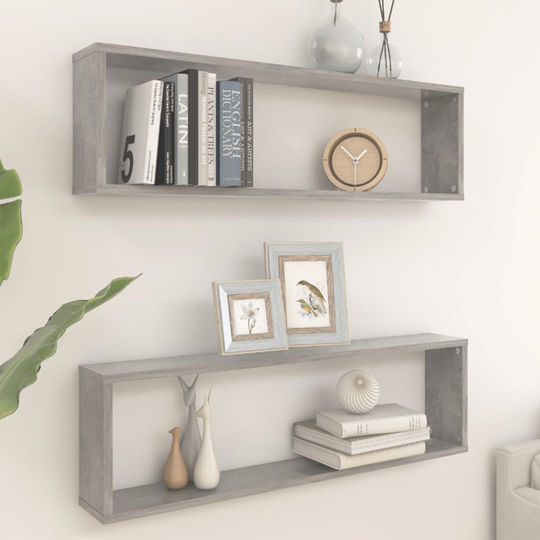 vidaXL Kuutioseinähyllyt 2 kpl betoninharmaa 100x15x30 cm lastulevy