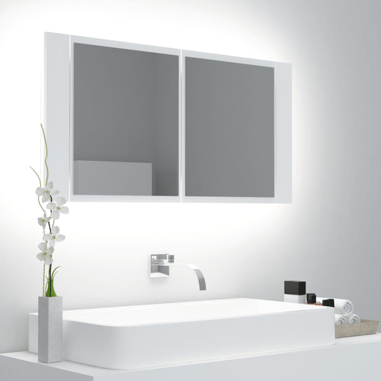 vidaXL Kylpyhuoneen LED peilikaappi valkoinen 90x12x45 cm akryyli