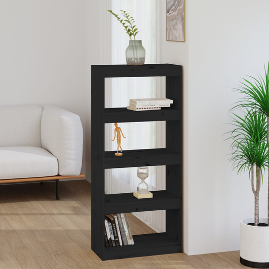 vidaXL Kirjahylly/tilanjakaja musta 60x30x135,5 cm täysi mänty