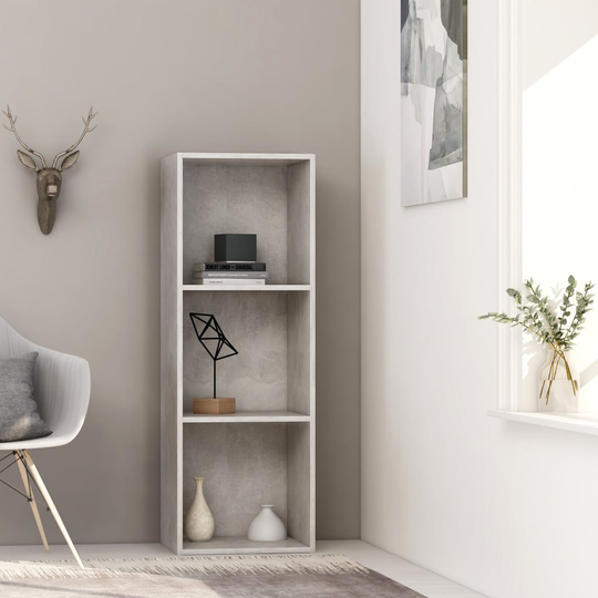 vidaXL 3-tasoinen kirjahylly betoninharmaa 40x30x114 cm lastulevy