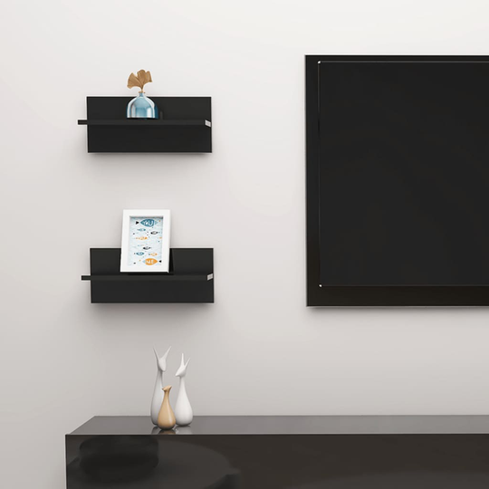 vidaXL Seinähyllyt 2 kpl korkeakiilto musta 40x11,5x18 cm