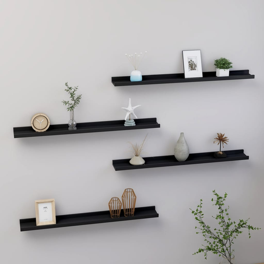 vidaXL Seinähyllyt 4 kpl musta 80x9x3 cm