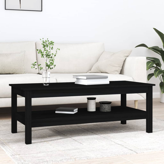vidaXL Sohvapöytä musta 110x50x40 cm täysi mänty