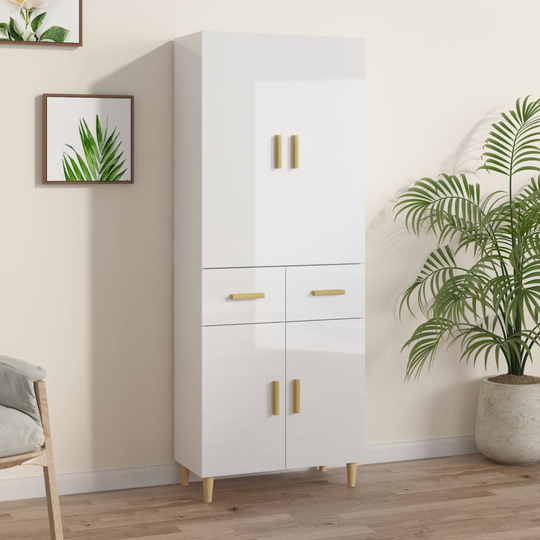 vidaXL Kaappi korkeakiilto valkoinen 69,5x34x179 cm tekninen puu
