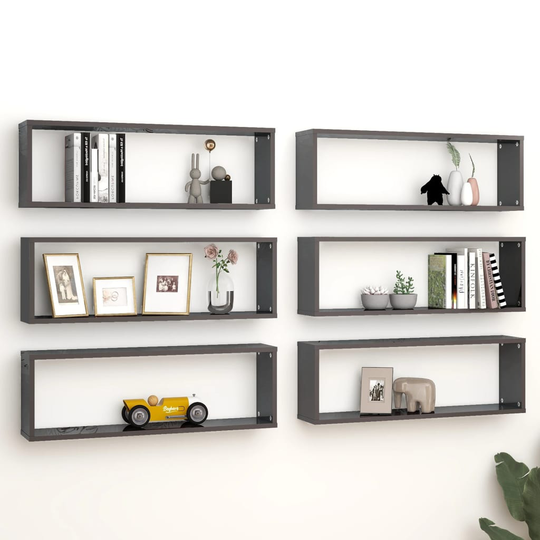 vidaXL Kuutioseinähyllyt 6 kpl korkeak. harmaa 80x15x26,5 cm lastulevy