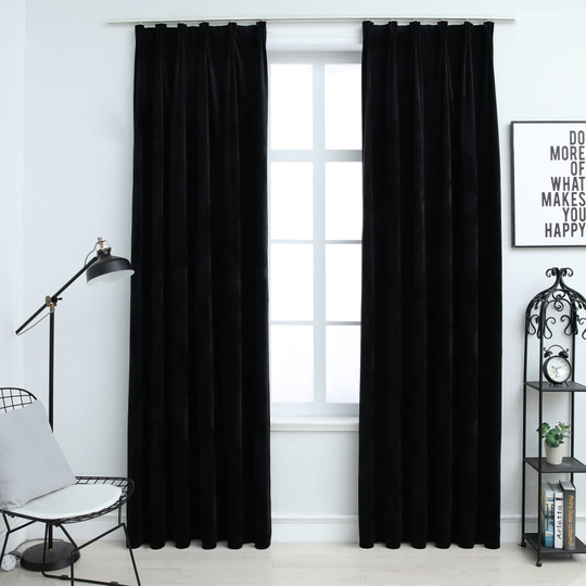 vidaXL Pimennysverhot koukuilla 2 kpl sametti musta 140x175 cm