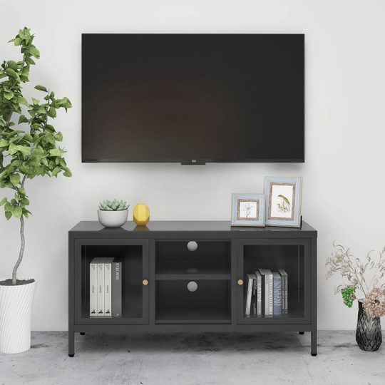 vidaXL TV-taso antrasiitti 105x35x52 cm teräs ja lasi