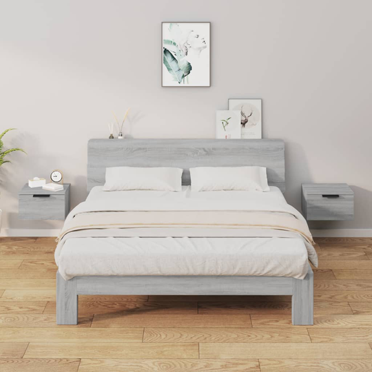 vidaXL Seinäkiinnitettävät yöpöydät 2 kpl harmaa Sonoma 34x30x20 cm