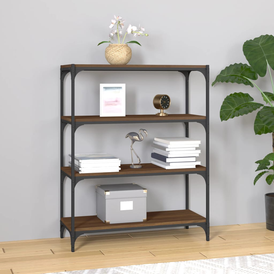 vidaXL Kirjahylly ruskea tammi 80x33x100 cm tekninen puu ja teräs