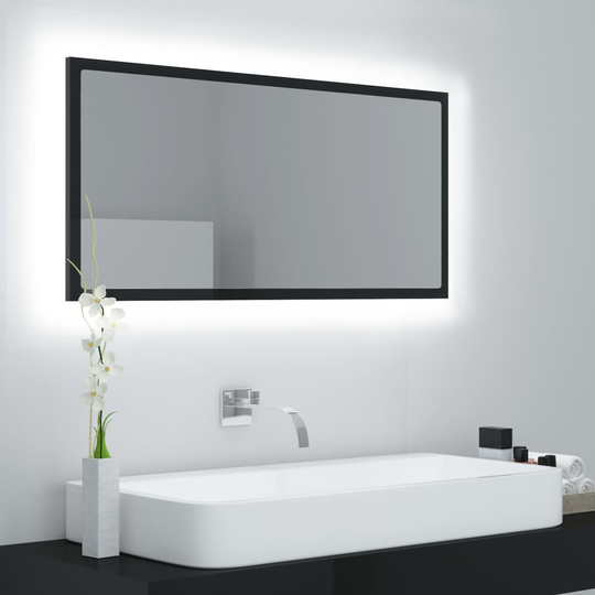 vidaXL Kylpyhuonepeili LED korkeakiilto musta 90x8,5x37 cm akryyli
