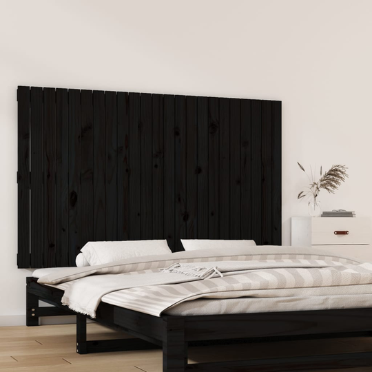 vidaXL Sängynpääty seinälle musta 147x3x90 cm täysi mänty
