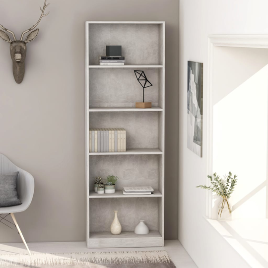 vidaXL 5-tasoinen kirjahylly betoninharmaa 60x24x175 cm lastulevy