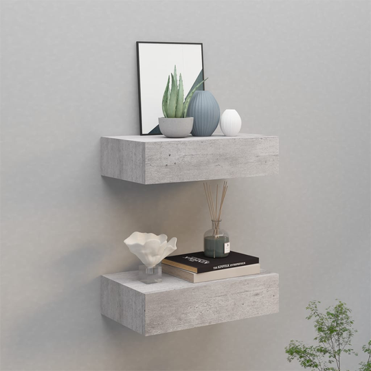 vidaXL Seinälaatikkohyllyt 2 kpl betoninharmaa 40x23,5x10 cm MDF