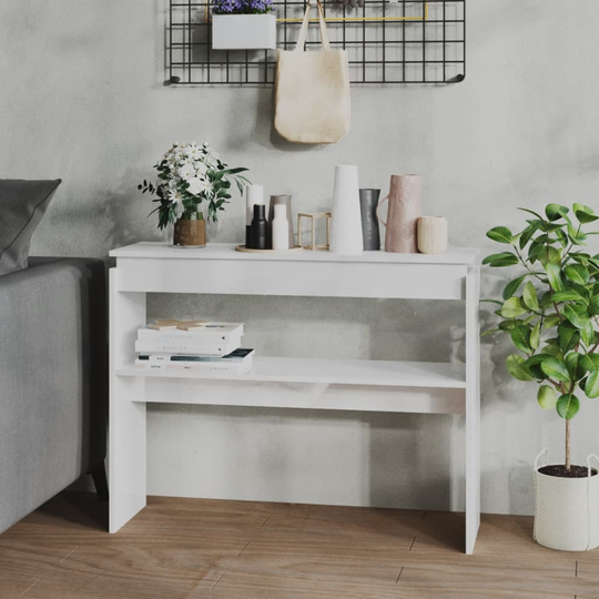 vidaXL Konsolipöytä korkeakiilto valkoinen 102x30x80 cm lastulevy