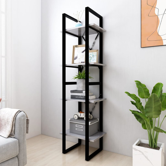 vidaXL 4-tasoinen kirjahylly betoninharmaa 40x30x140 cm lastulevy
