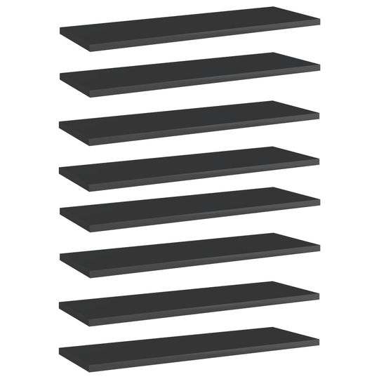 vidaXL Kirjahyllytasot 8 kpl korkeakiilto musta 60x20x1,5 cm lastulevy