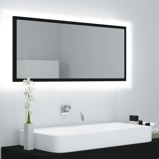 vidaXL LED-kylpyhuonepeili musta 100x8,5x37 cm akryyli